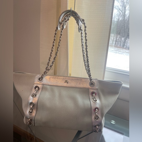 Burberry Blue Label Tote Shoulder Bag Tweed Leather Chain Strap Japan Exclusive - Picture 10 of 17